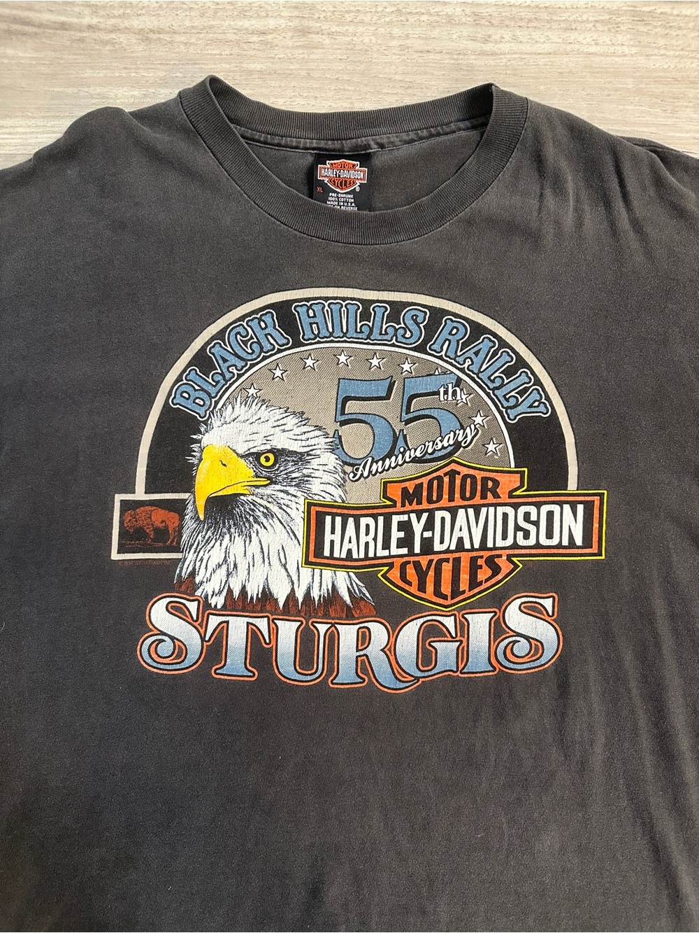 Harley-Davidson VINTAGE Single Stitch Eagle Washed Grey Black Graphic Tee, L/XL